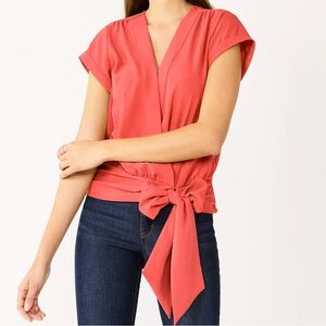 NWT Nine West Tie Waist Wrap Top In Sicily Tomato